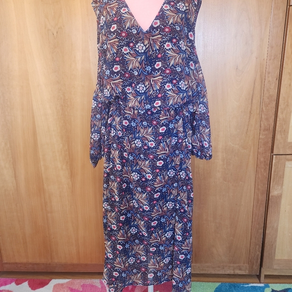La Bellum by Hillary Scott Cold Shoulder Blue Floral Midi/Maxi Sz 1X - Picture 6 of 6
